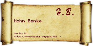 Hohn Benke névjegykártya